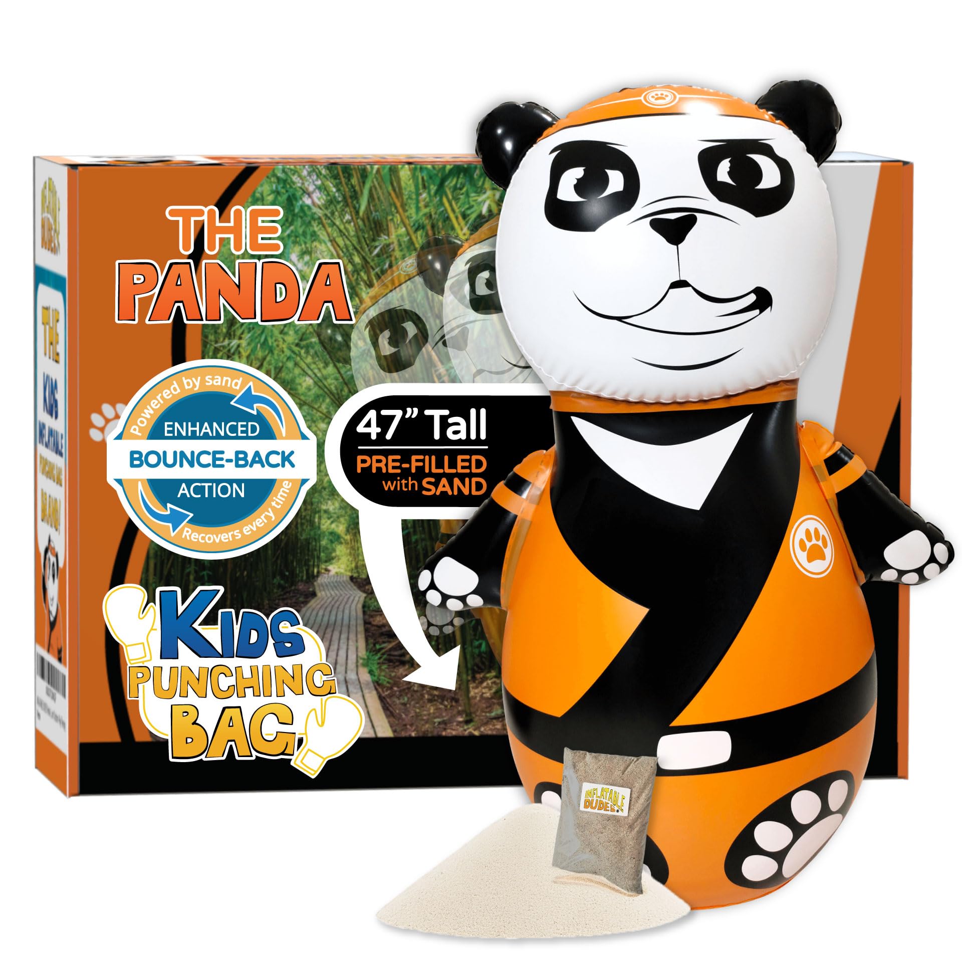 INFLATABLE DUDES Panda Toy 47" - Kids Punching Bag | Sand-Base