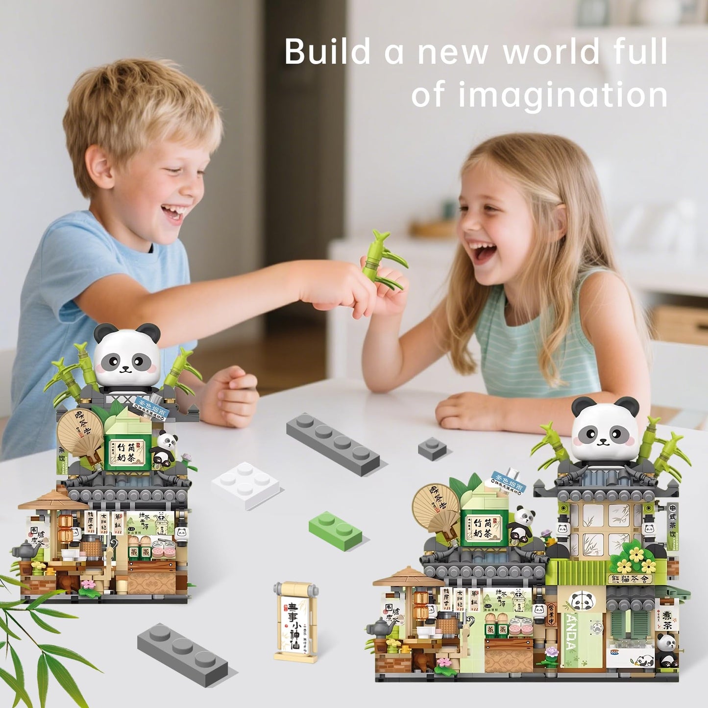 EasyAgo Creative Brick Box Street View-Cute Panda Mini Building Toy Animals Interactive for Kids, Simulation Architecture Toy for Girls and Boys Ages