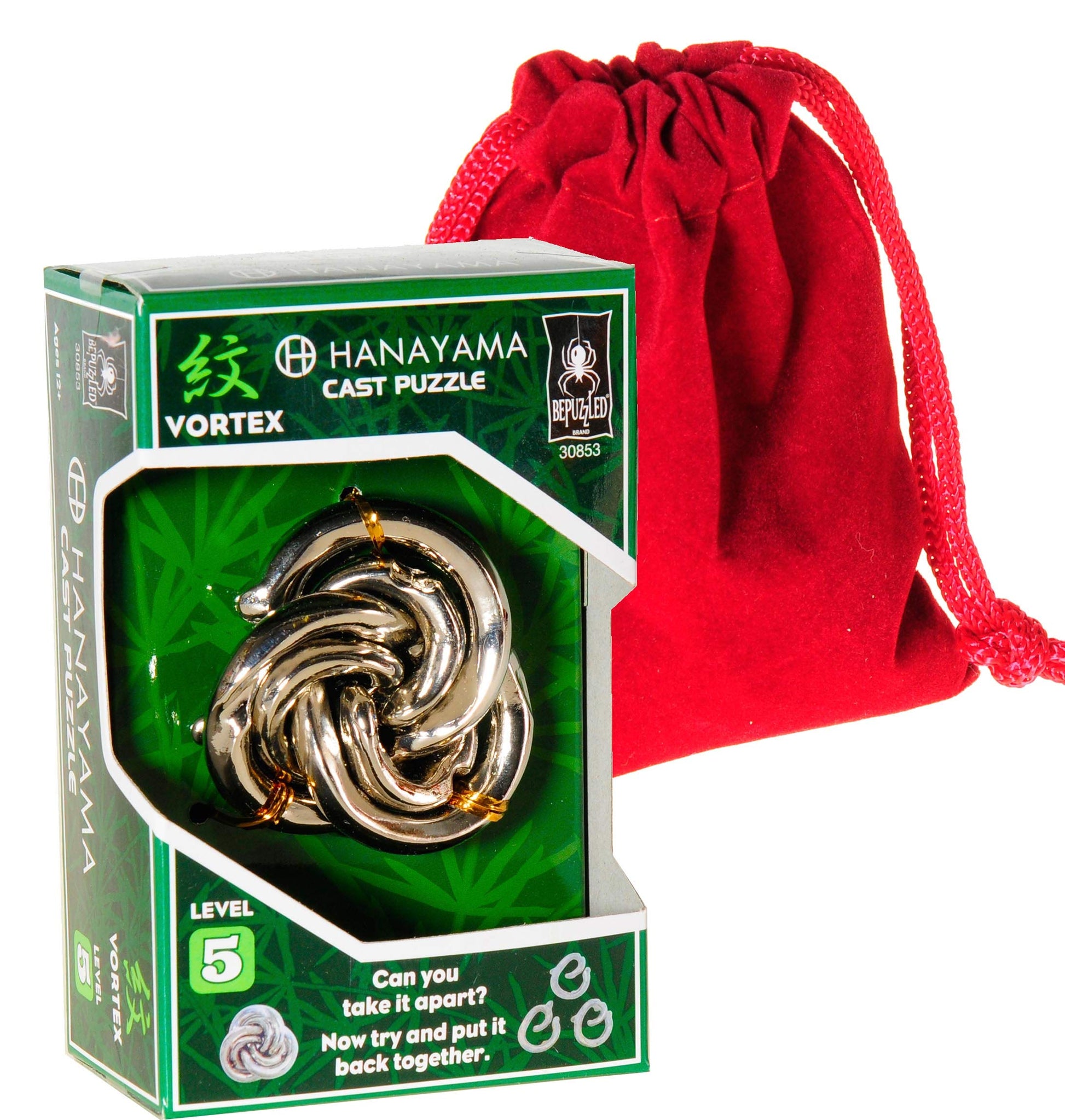 Vortex Hanayama Puzzle, Level 6 Difficulty, Bonus RED Velveteen Pouch, Bundled Items