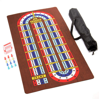 Tabletop Cribbage - Giant Spill-Resistant Neoprene Track Game Board (22" x 40") with 9 Pawns, Deck of Cards, & Travel Carry Bag - Classic Family Board
