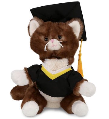 DolliBu Brown Cat Graduation Plush Toy - Soft Huggable Graduation Stuffed Animal Dress Up with Gown and Cap with Tassel Outfit with Personalization