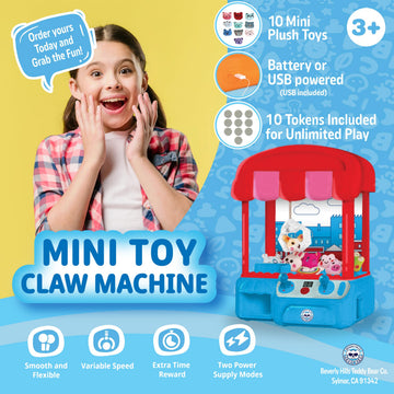 Mini Claw Machine Toy for Kids - Arcade Grabber Game with Joystick, Plush Prizes & Tokens - Portable Prize Machine for Boys & Girls - Fun Family Game