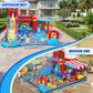 AKEYDIY Water Slide for Kids, 15-in-1 Inflatable Water Bounce House Backyard Snack Stand with Canopy, Waterslide with Long Slide & Large Pool for Kids