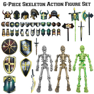 ChainnForces 6 Pack T13 Action Figures Set with 54 Accessories, Skeleton Action Figure Mini Dummy 13, DIY Multi-Colored Titan 13, Skeleton Toy