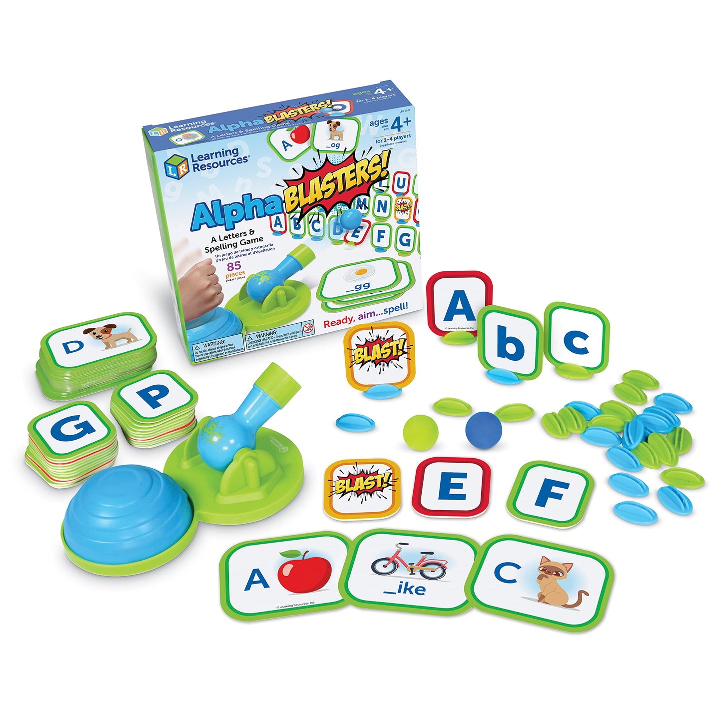 Learning Resources Alphablasters Letter and Spelling Game - 85 Pieces, Ages 4 and Up Toddler Preschool Learning, Educational Indoor Games, Preschool
