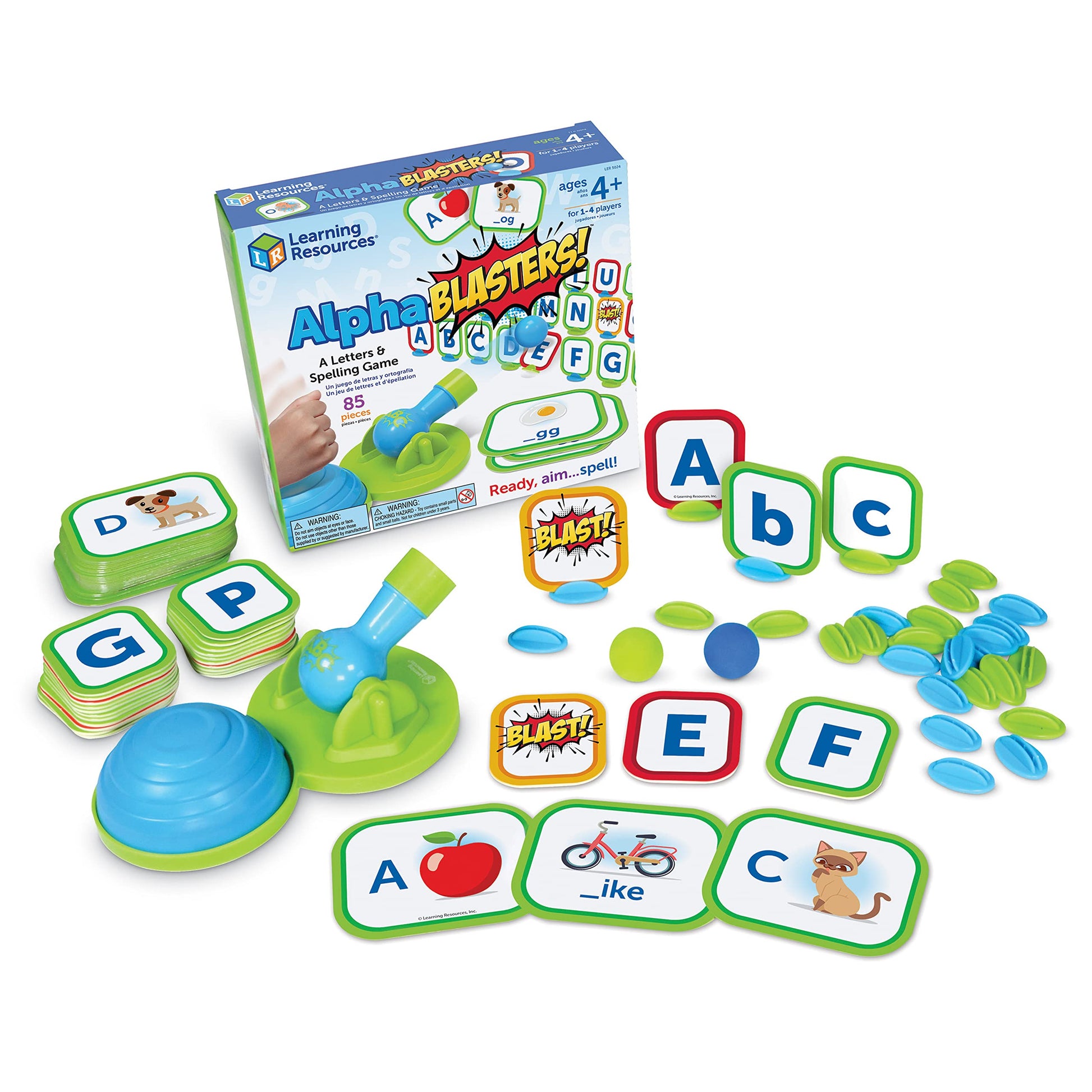 Learning Resources Alphablasters Letter and Spelling Game - 85 Pieces, Ages 4 and Up Toddler Preschool Learning, Educational Indoor Games, Preschool