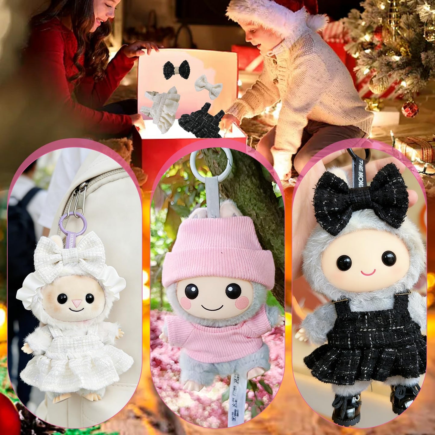 4 Sets Clothes for LABUBU Doll (NO Doll), Handcrafted Crochet Accessories for LABUBU About 6.7''/17cm Dolls, Premium Outfit-Cute Clothes for Dress up