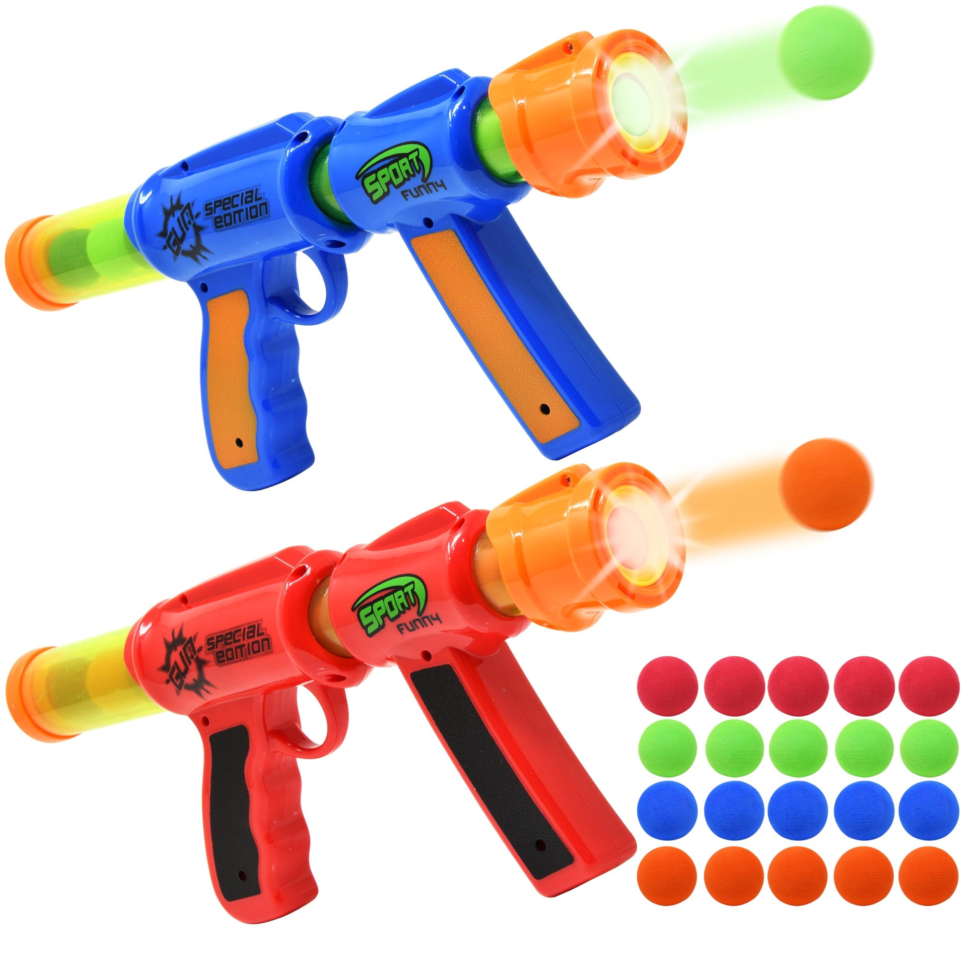 Kiddie Play Toy Foam Blasters Atomic Power Popper Air Ball Shooter (2 Guns)