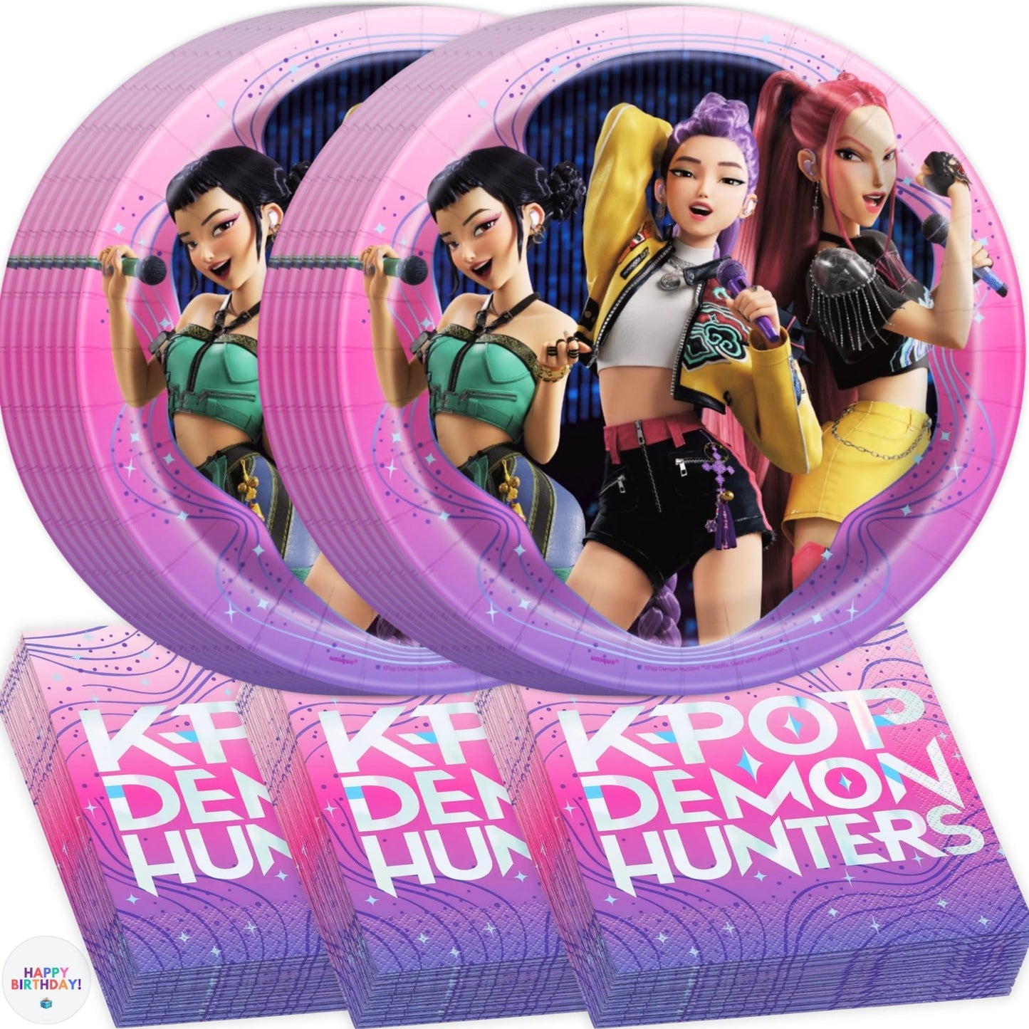 Unique 16 Pack KPop Plates and Napkins - 16 KPop Birthday Plates, 16 Napkins - K Pop Demon Hunters Party Decorations and Suplies - Officially Licensed