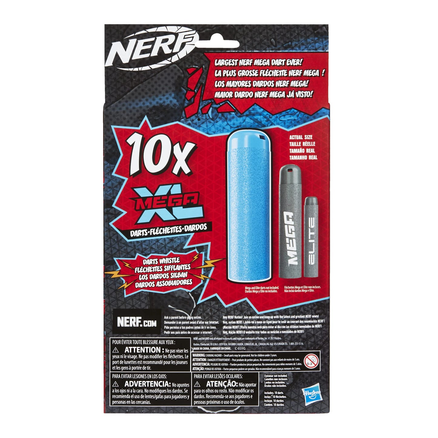 Nerf Mega XL Dart Refill, Includes 10 Mega XL Whistler Darts, Largest Mega Darts Ever, Makes Whistling Sound When Fired