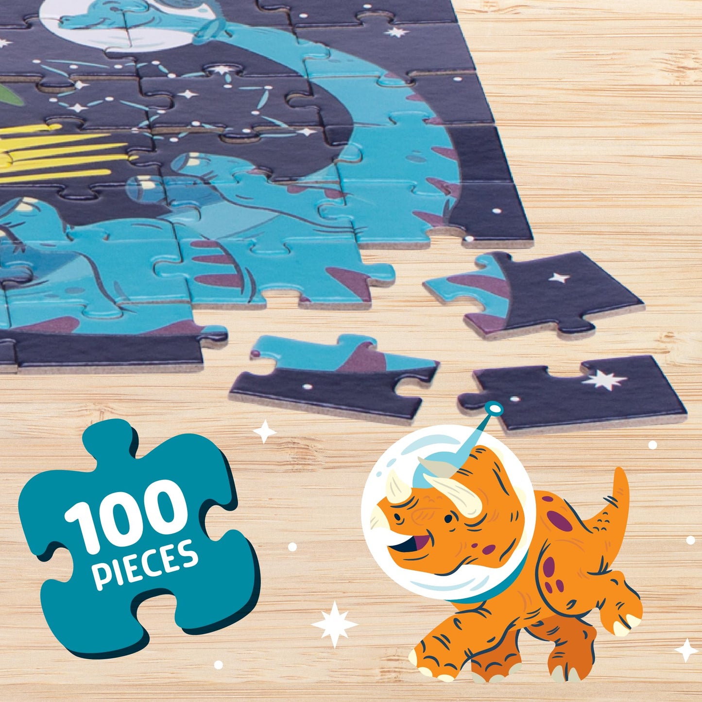 Chuckle & Roar - Roar-Some Glow in The Dark Jigsaw Puzzle for Kids - 100 Piece Educational Space Dino Puzzle - Ages 6+ - Fun Learning, Fine Motor