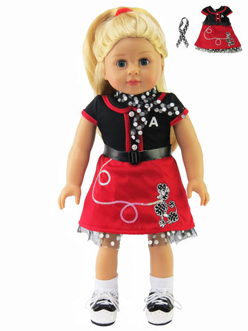 Red and Black Poodle Skirt Outfit for 18-Inch Dolls | Premium Quality & Trendy Design | Dolls Clothes | Outfit Fashions for Dolls for Popular Brands