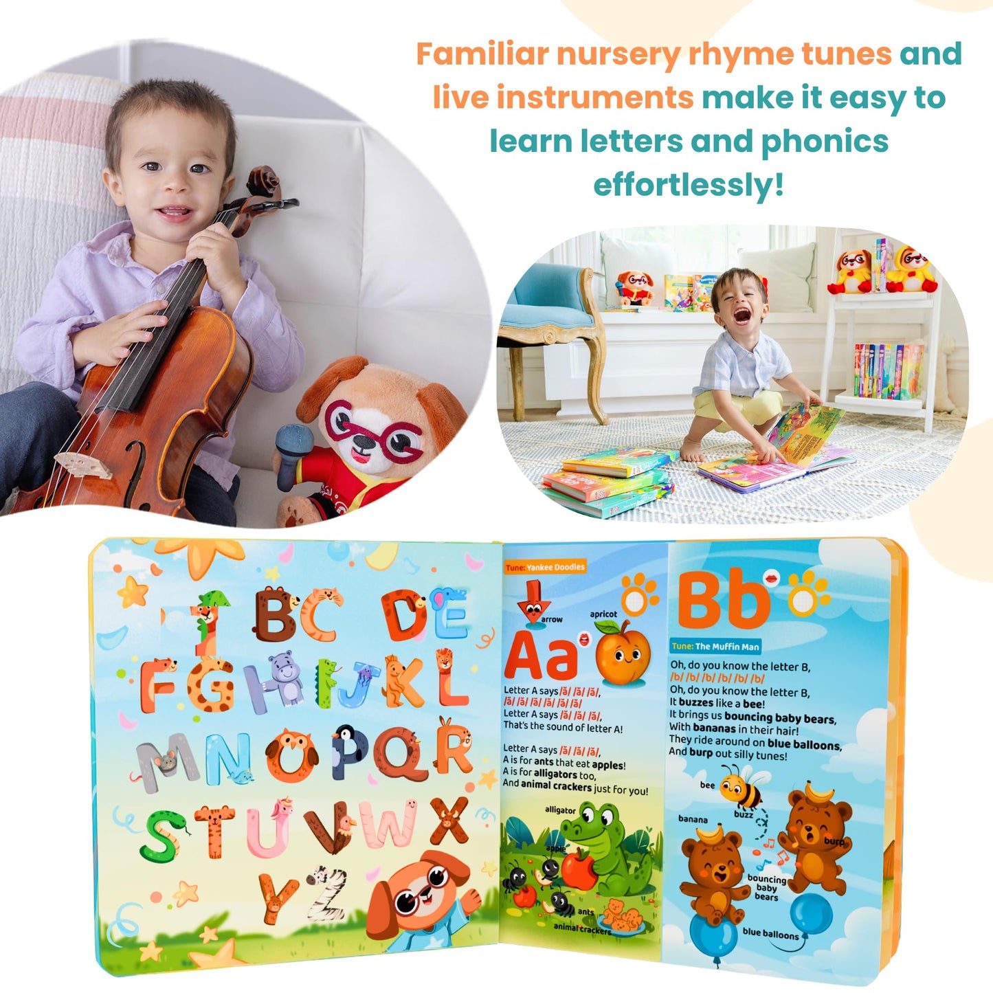 GO GO 30 Funny Phonics Songs Sound Book, A-Z Letter Sound Songs, USB-C Rechargeable, Preschool & Kindergarten Learn to Read for 3 Year olds, Perfect