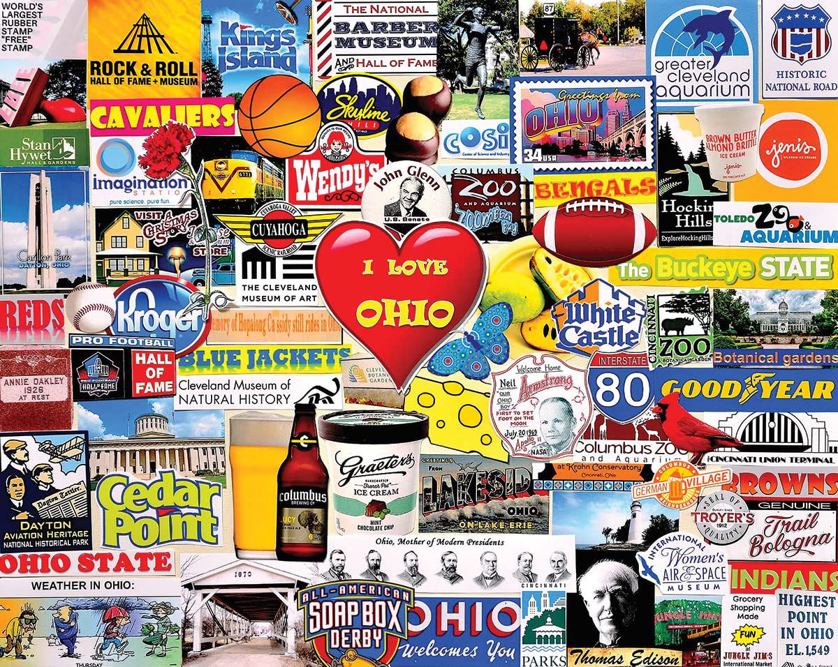 White Mountain 1000 Piece Jigsaw Puzzle Buckeye State Icons, I Love Ohio
