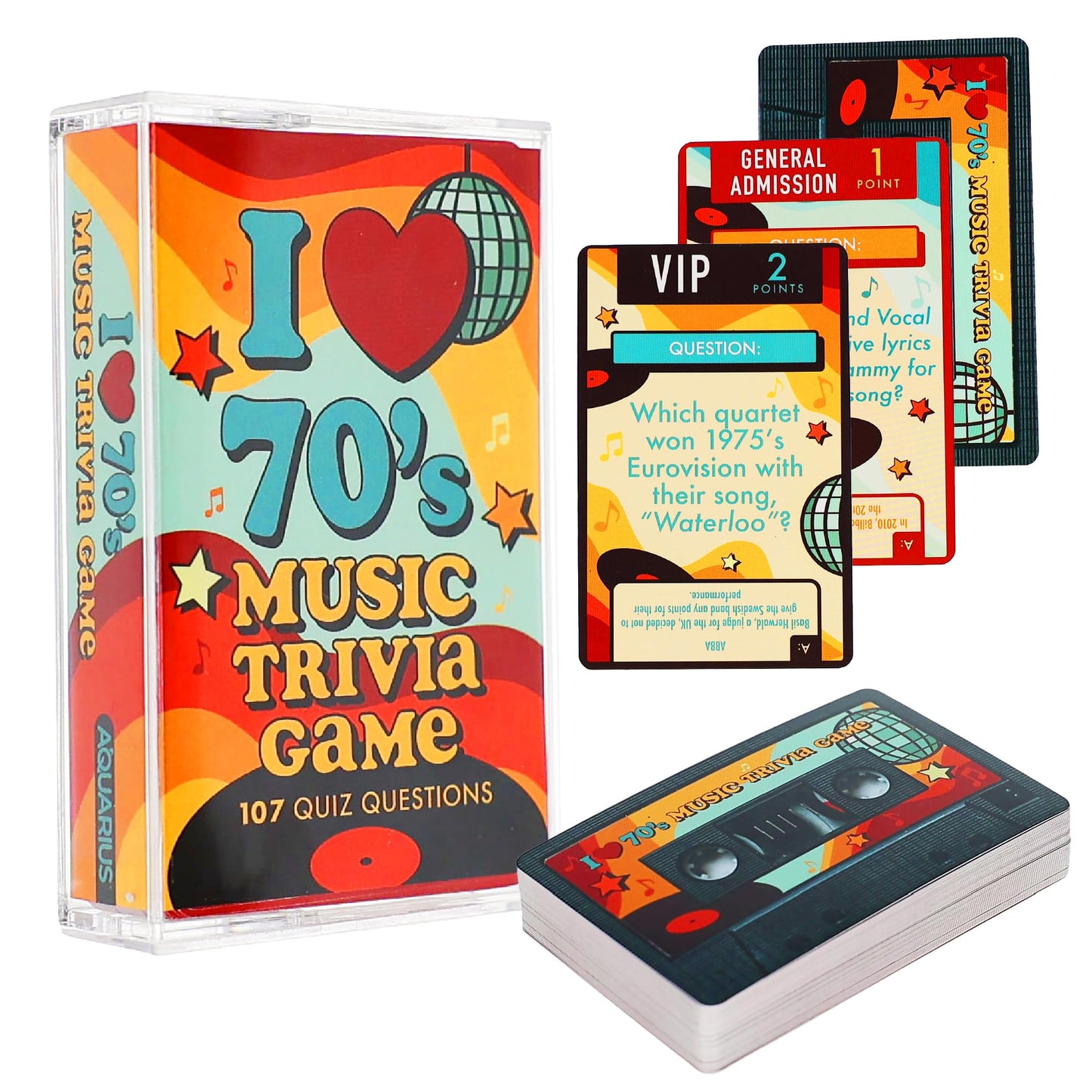 AQUARIUS Music Trivia Card Game - Pop, Rock, Hip-Hop & Alternative Quiz - Party Game for Adults & Teens, Gift for Music Lovers - I Love the 70s