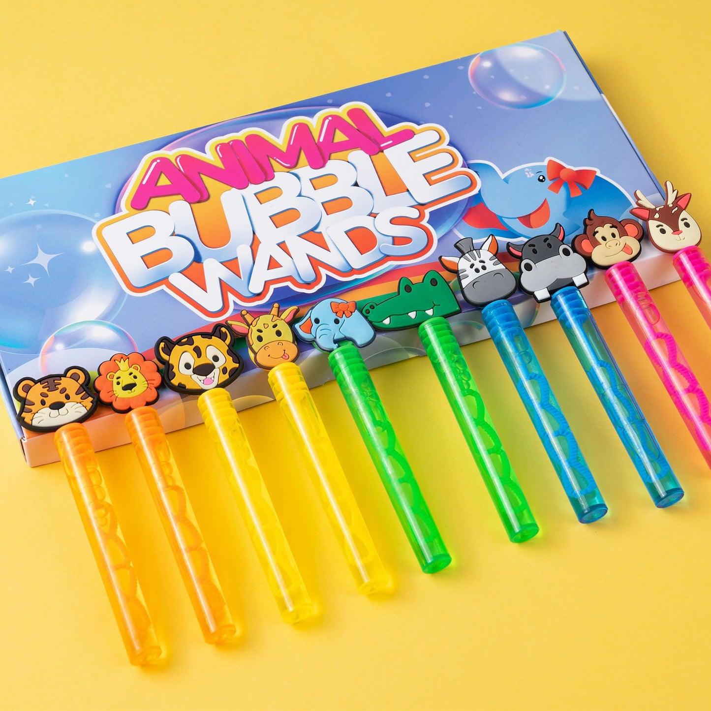 WHALEISLAND 20PCS Safari Animal Bubble Wands, Jungle Party Favors for Kids
