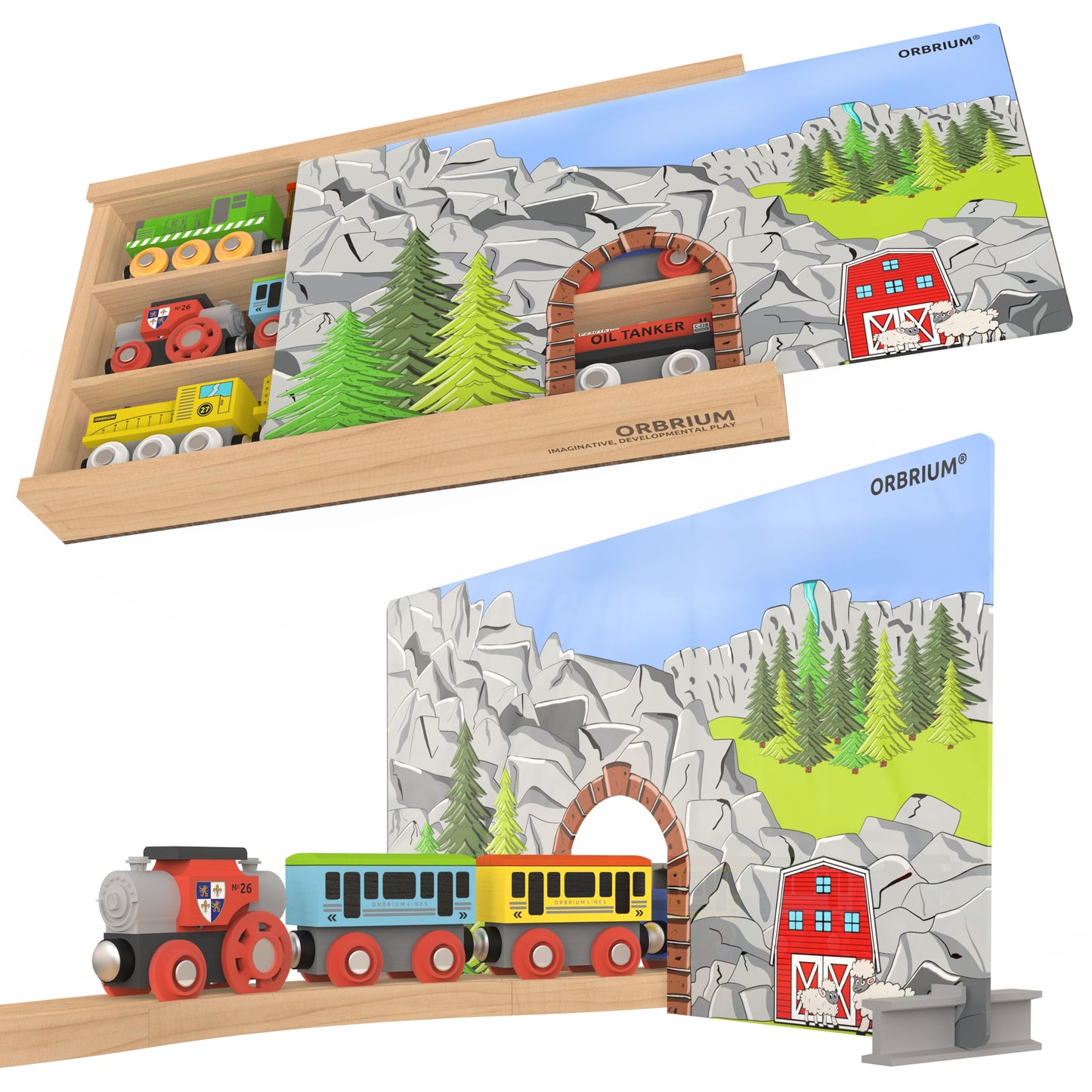 Wooden Train Set 12 PCS Magnetic Toy Train Cars with Storage Box Cover Tunnel Compatible with Thomas Brio Melissa and Doug Wooden Railway Toys