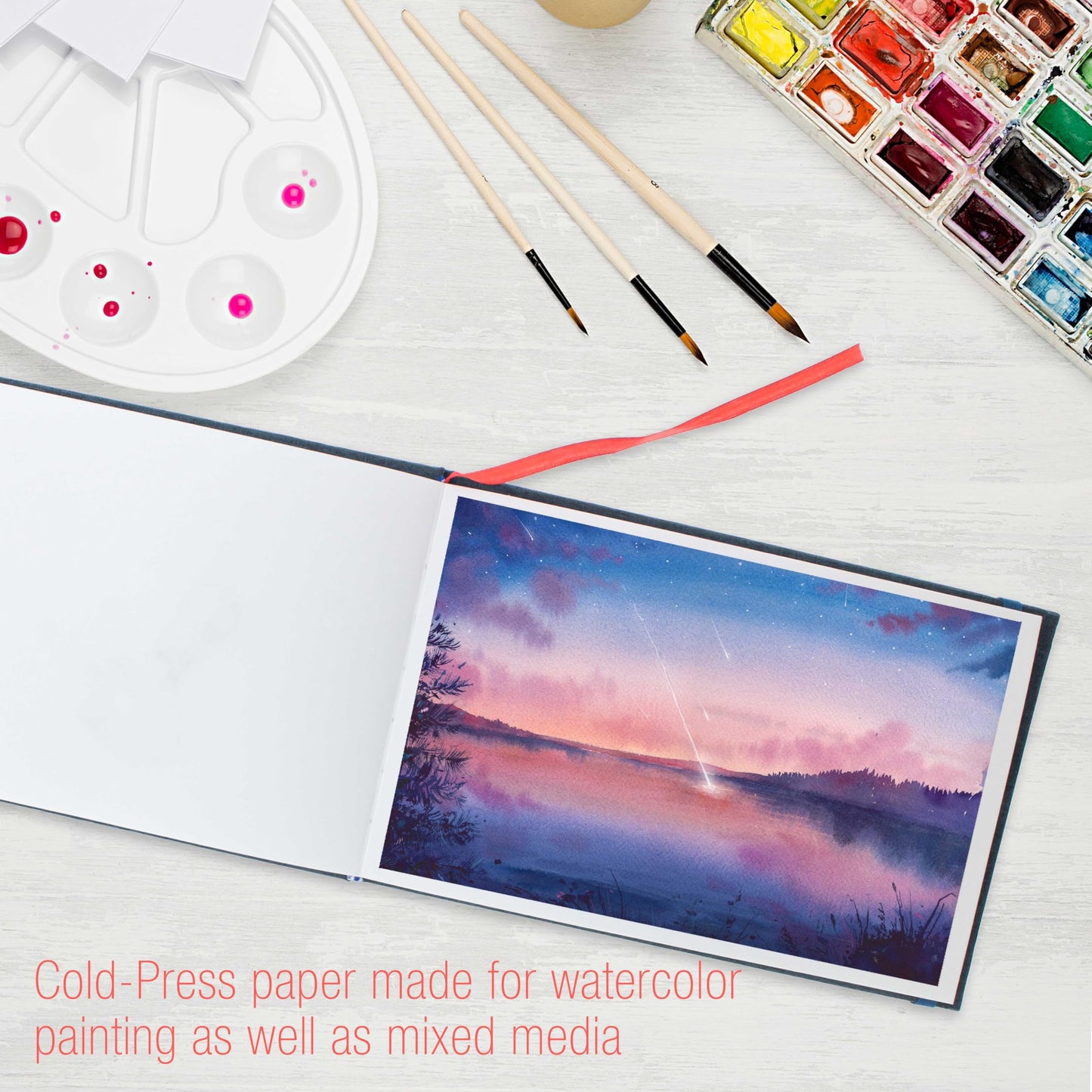 U.S. Art Supply 5.5" x 8.5" Watercolor Book (2 Pack, 76 Sheets Each) - 110lb (230 GSM) Linen-Bound Hardcover Artist Paper Pads - Acid-Free