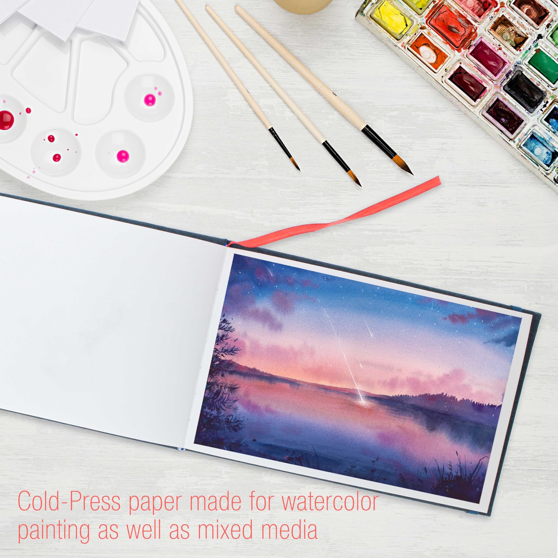 U.S. Art Supply 5.5" x 8.5" Watercolor Book (2 Pack, 76 Sheets Each) - 110lb (230 GSM) Linen-Bound Hardcover Artist Paper Pads - Acid-Free