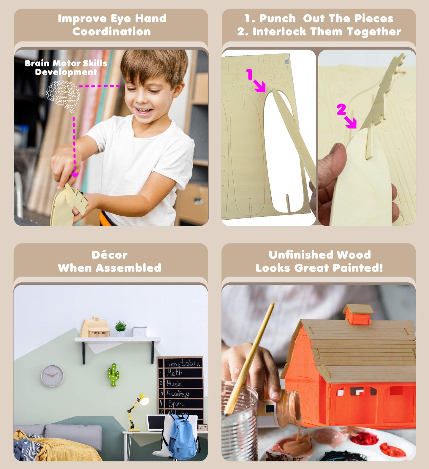 Puzzled Farm Barn 3D Wooden Barn Toy Building Kit for Kids and Adults - 3D Farm Set Kids Building Kit, Fun Educational DIY Woodworking Toys to Paint