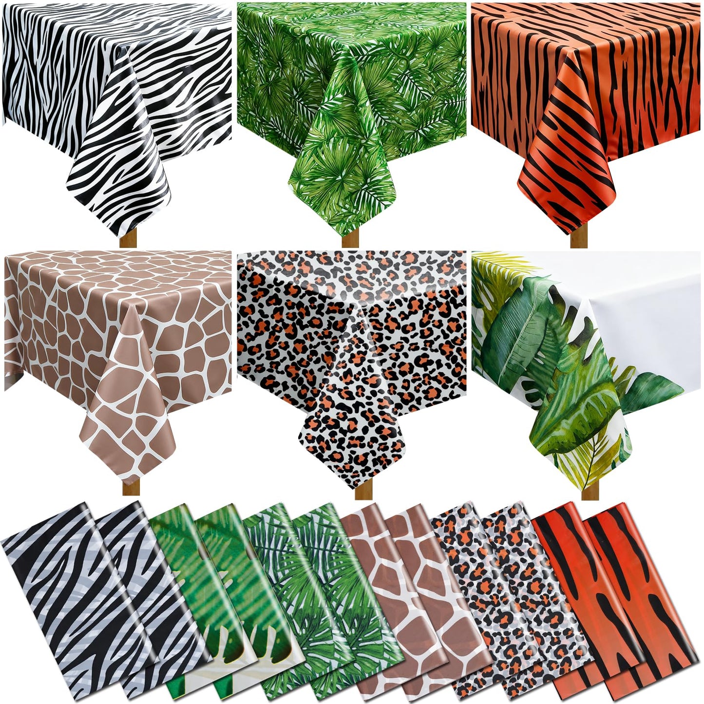 PUREZON Animal Safari Tablecloth, 12 Pack, 54 x 108 Inch, 6 Styles