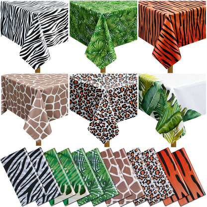 PUREZON Animal Safari Tablecloth, 12 Pack, 54 x 108 Inch, 6 Styles