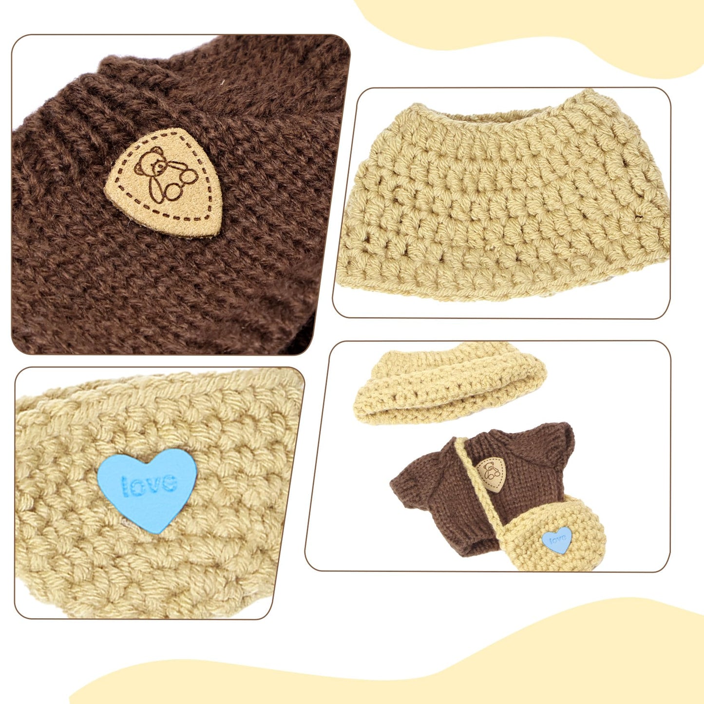 17cm Kawaii Doll Clothes Set for Labubu, 3-Piece Handcrafted Crochet, Compatible with 5.91-6.7inch Dolls, Hand Crocheted Hat, Sweaters, Bag (Knitted