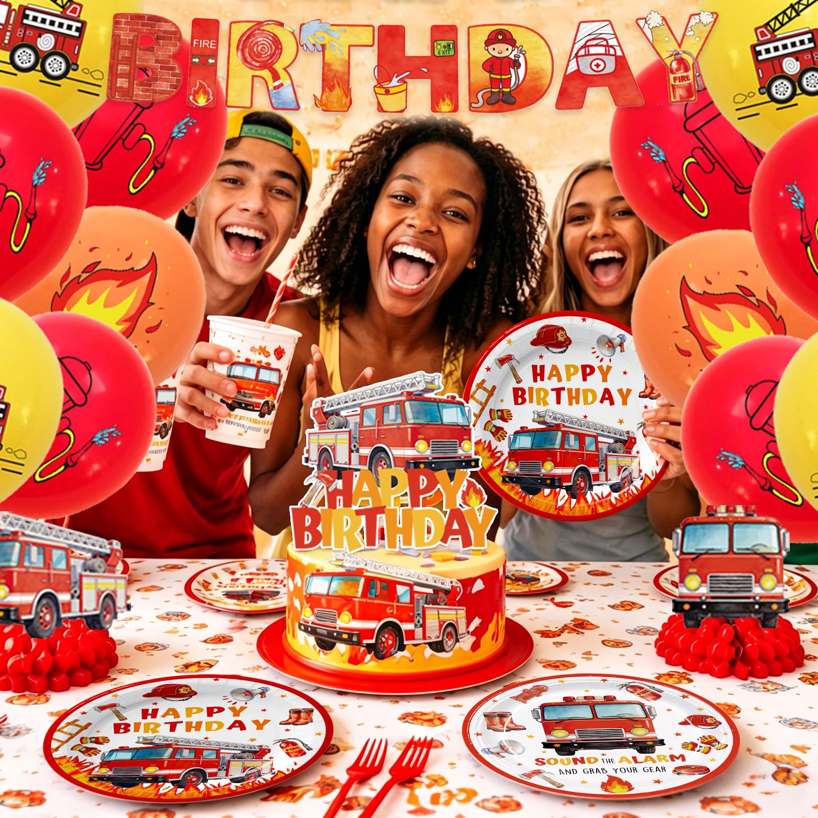 162pcs Firetruck Birthday Party Supplies Fire Truck Plates Napkins Serve 20