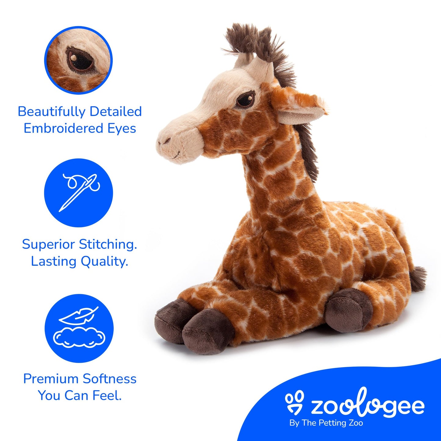 The Petting Zoo Giraffe Stuffed Animal Plushie, Gifts for Kids, Earth Keeperz Wildlife Animals, Zoologee Brown Giraffe Plush Toy, 12 inches