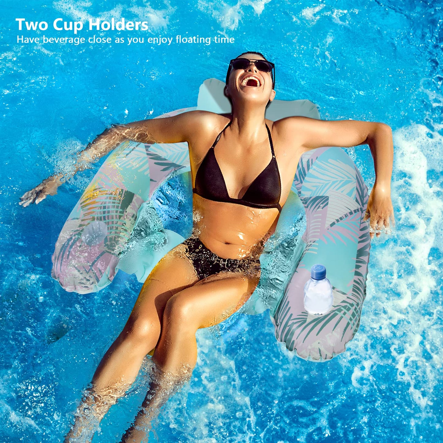 Keriday Inflatable Pool Float Chair - Floating Pool Chair Lounge Floats for Swimming Pool Water Chair Pool Lounger with Cup Holder Pool Toy Party