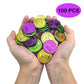 100 PCS Mardi Gras Coins Set-Assorted Green Purple Gold Mardi Gras Plastic Coins Set for Mardi Gras Theme Props Parade Table Decoration & Party Favors