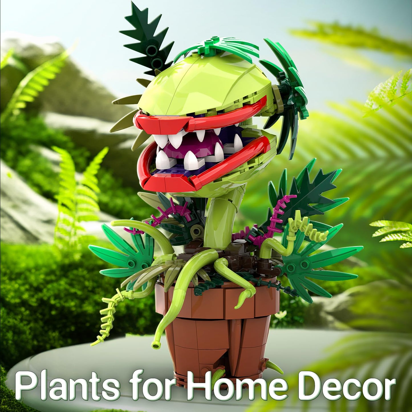 Sinuraii Audrey II Piranha Flower Building Blocks Set, Cannibal Plants Building Set, Openable Mouth Gift Toy, Bonsai Plants Christmas Halloween Horror