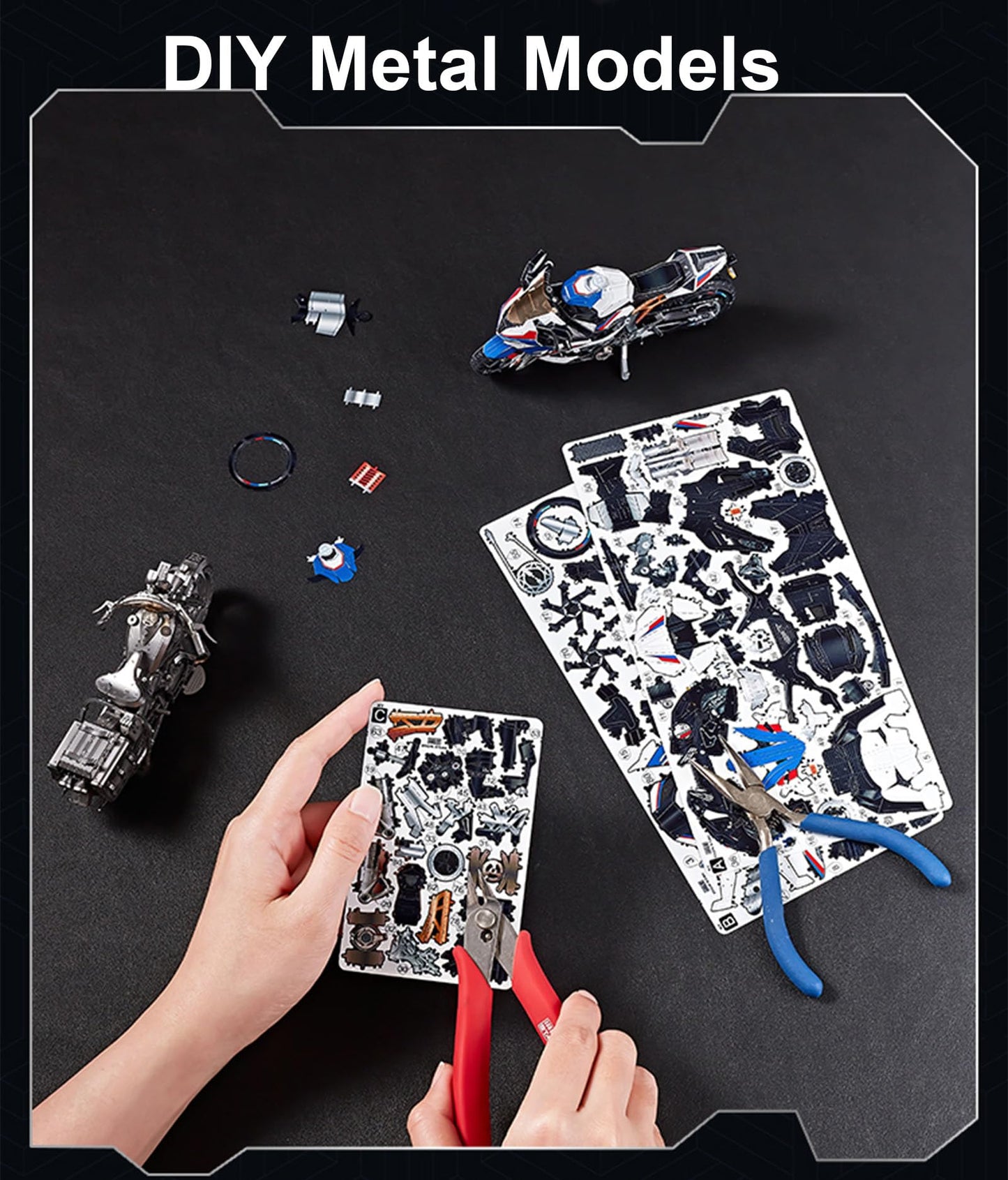 3D Metal Puzzles for Adults,DIY 3D Motorcycle Metal Model Kits Building,Challenge to Assemble DIY Craft Kits, Christmas Birthday Gift Ideas