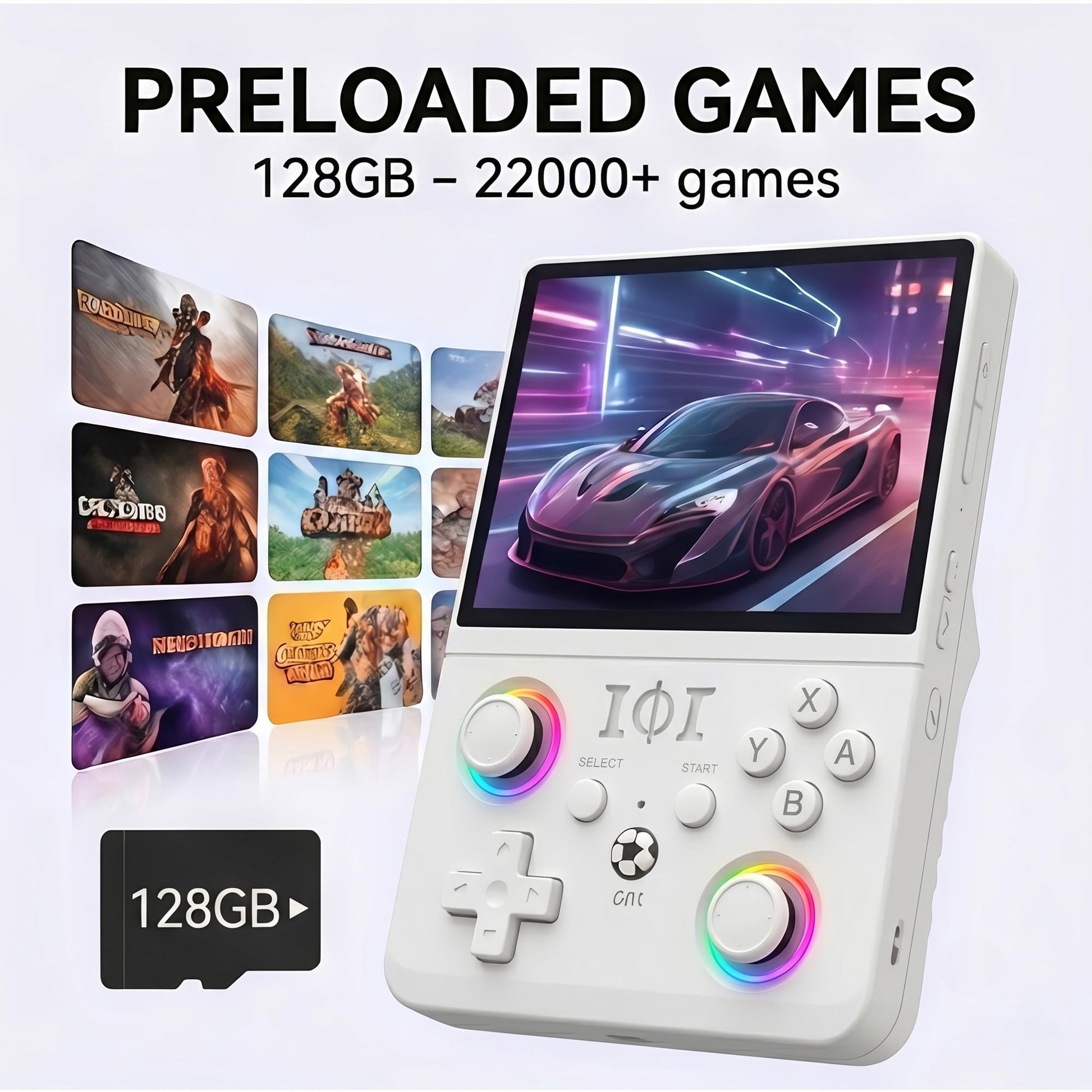 Newest R36MAX II 4.5" Retro Handheld Game Console, 128GB Portable Device(White)