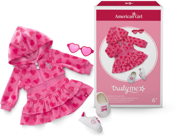 American Girl, Truly Me, Pink Hearts Hoodie Dress with Sunglasses, Doll Clothes, for 18-inch Dolls, 3pcs, Ages 6+