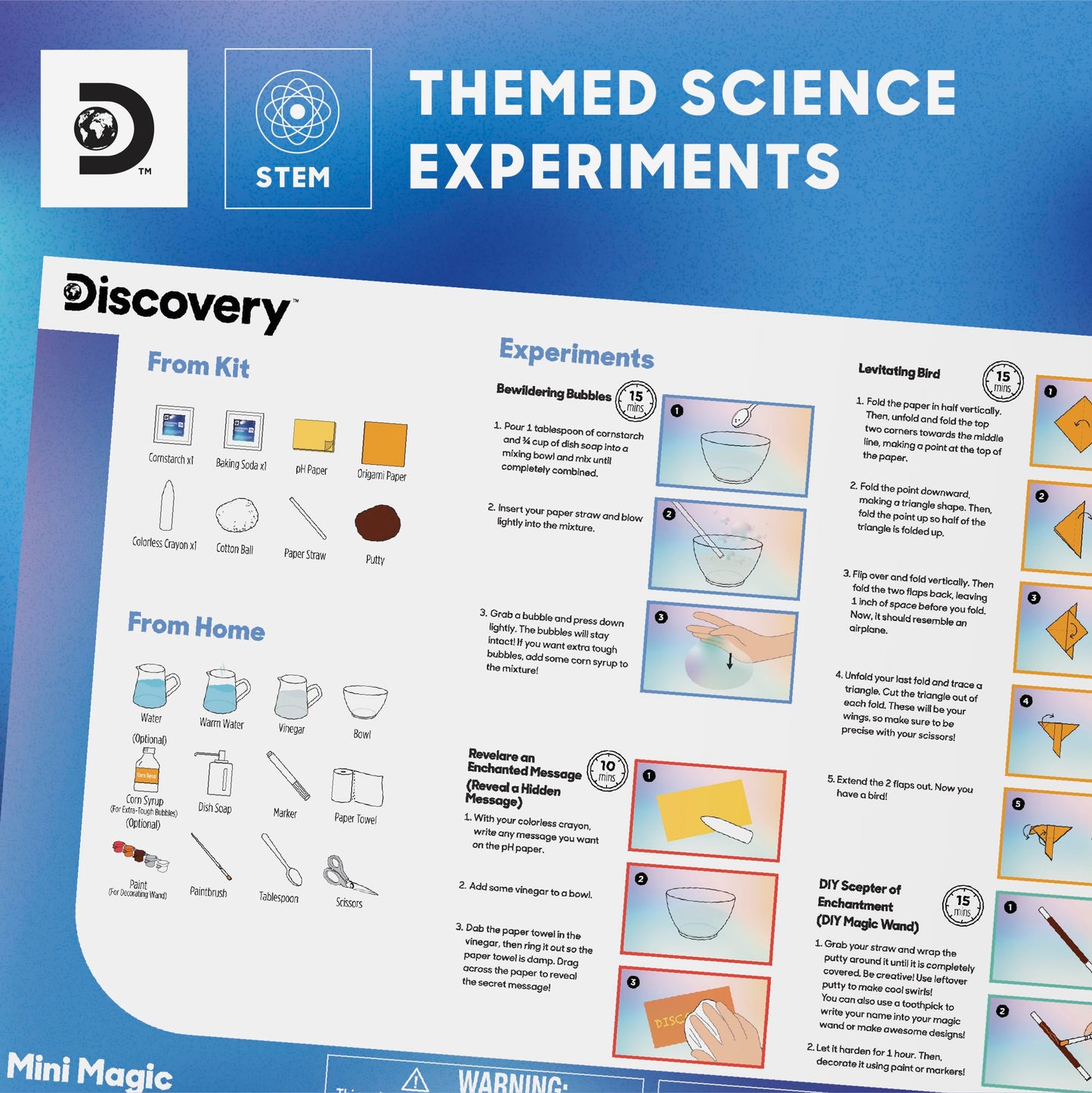 Discovery Mini Science Kit 8-Pack, 32 STEM Science Experiments for Kids, Chemistry, Crystal Growing, Slime, Magic, Space, Creepy, Frozen Activity