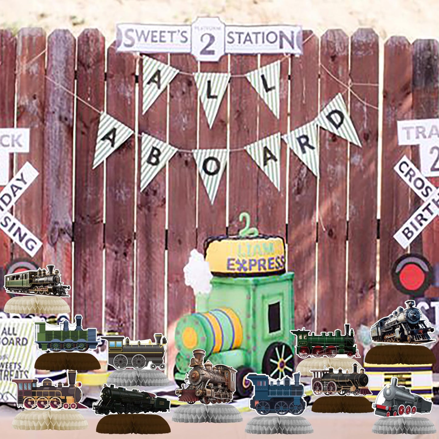 12 PCS Train Honeycomb Centerpieces for Table Decor, Retro Train Table Decorations Table Toppers for Train Party Decorations Train Birthday Party