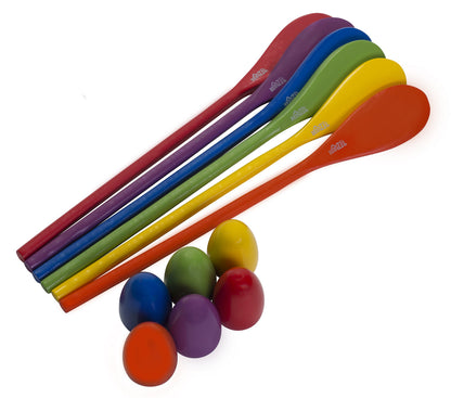 Ader Products 12 Pcs Egg Spoon Race Game Sets, Wooden Egg Balance Game Relay Race Games for Kids Easter Eggs Hunt Game Outdoor Lawn Games