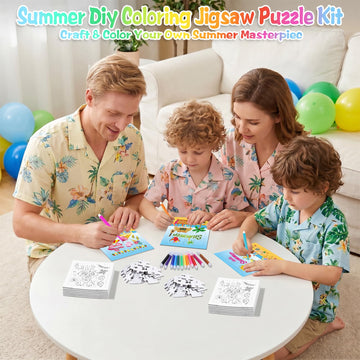 Fennoral 24 Pack DIY Coloring Summer Jigsaw Puzzle Craft Kit for Kids