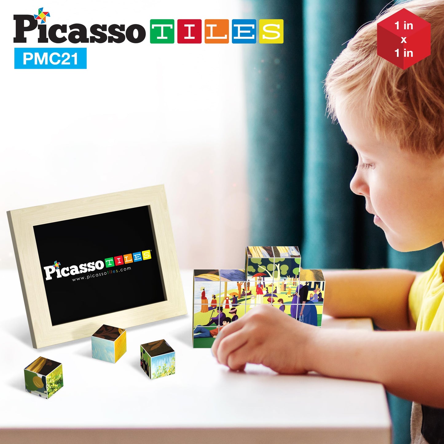 PicassoTiles 1” Magnetic Puzzle Building Cubes Blocks of Popular World Famous Art Paintings with Free Frame, Educational STEAM Toys for 3+ Year Old