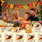 Sertokm 170PCS Fall Thanksgiving Party Plates and Napkins Set - Disposable Tableware with Banner, Pumpkin Tablecloth, Cups and Utensils
