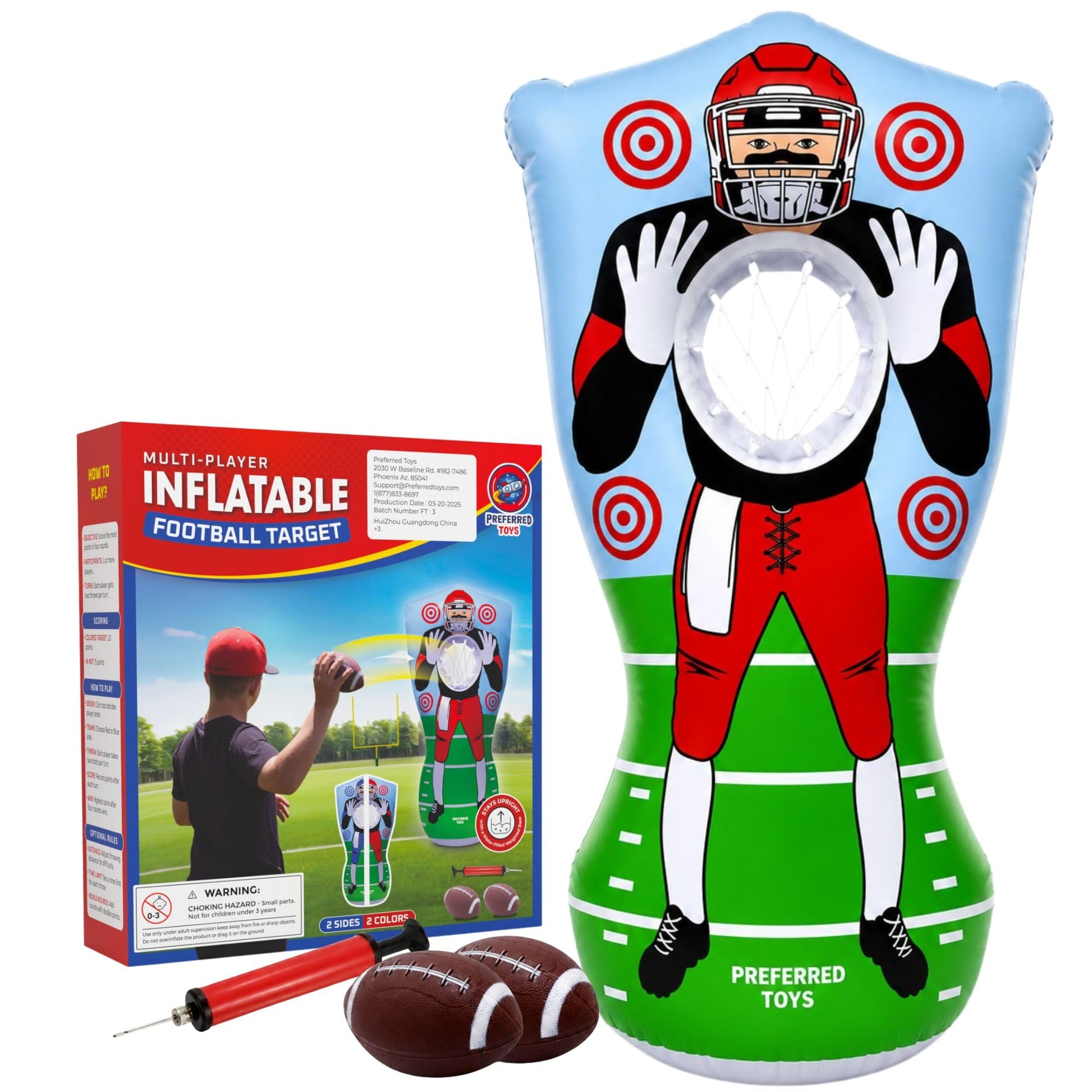 Preferred Toys 65 Inch Inflatable Football Target Toss for Kids, Red/Blue