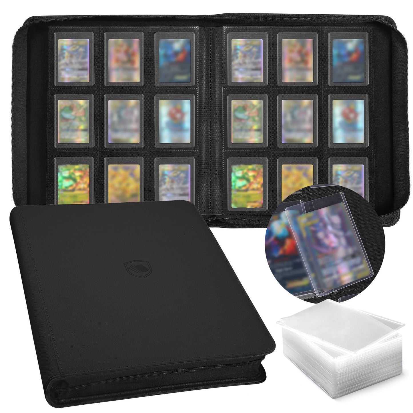 Top Loader Binder, Holds 288 Toploaders, 288 Toploader and 288 Card Sleeves INCLUDED, 9-Pocket Top Loader Binder for 3" x 4" Rigid Toploaders