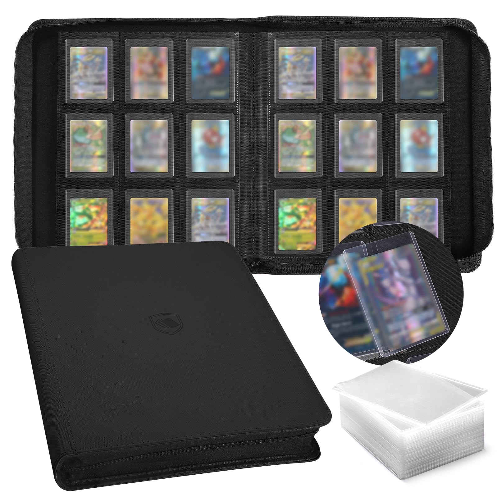 Top Loader Binder, Holds 288 Toploaders, 288 Toploader and 288 Card Sleeves INCLUDED, 9-Pocket Top Loader Binder for 3" x 4" Rigid Toploaders