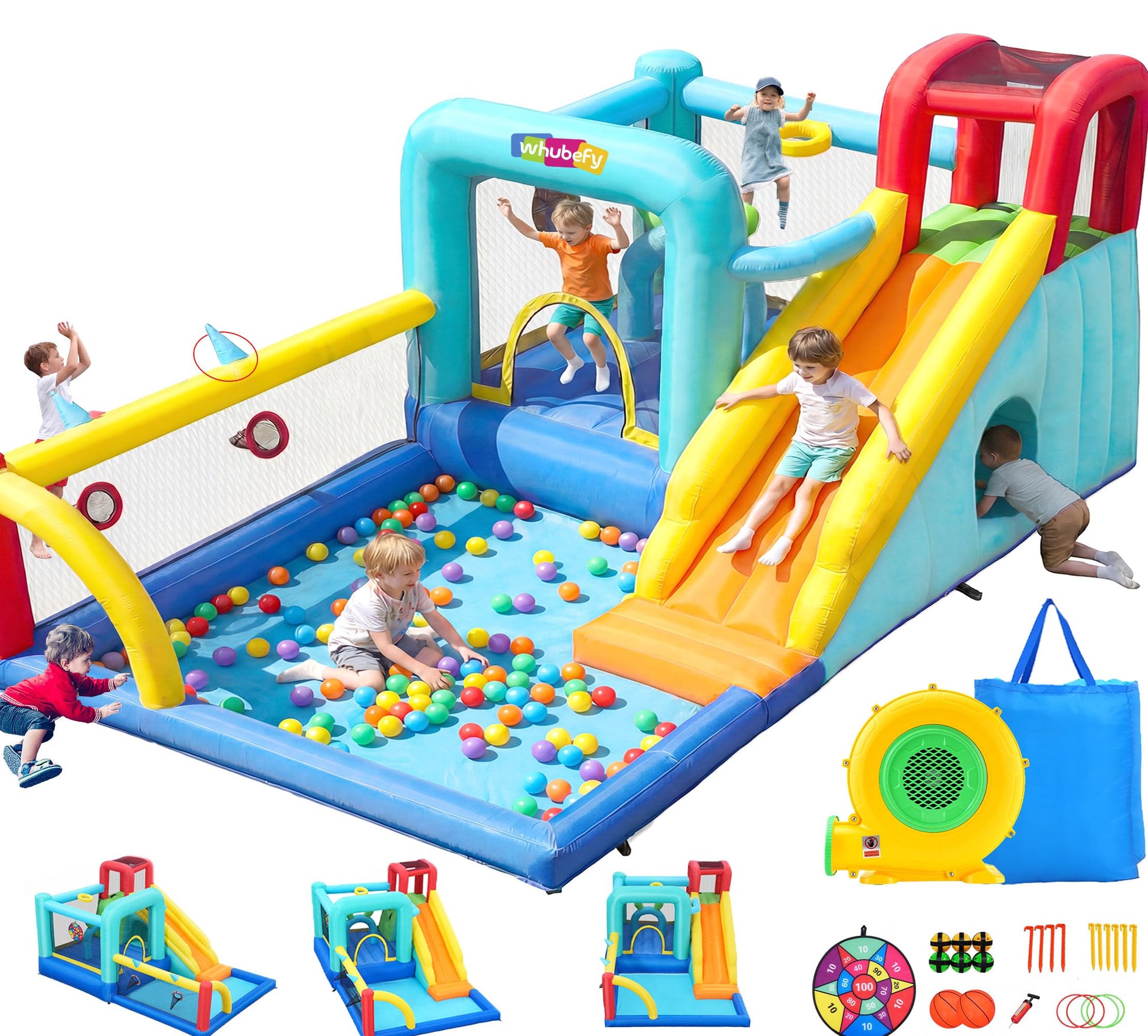 Whubefy Bounce House for Kid 3-6 8-12, 13Ft Bouncy Castle with Blower,12-in-1 Blow Up Jump House with Ball Pit, Target Game, Basketball Hoop