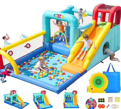 Whubefy Bounce House for Kid 3-6 8-12, 13Ft Bouncy Castle with Blower,12-in-1 Blow Up Jump House with Ball Pit, Target Game, Basketball Hoop