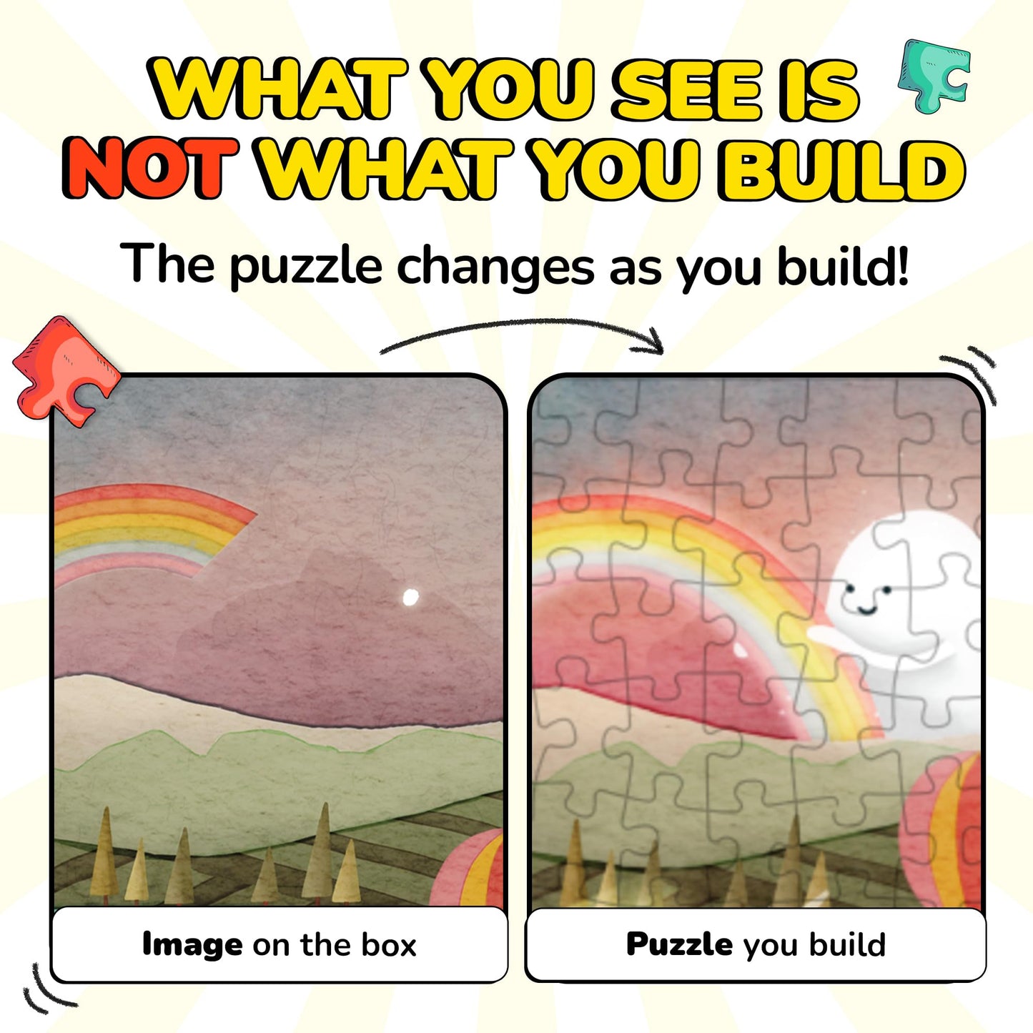 Odd Pieces Jigsaw Puzzles 1000 Pieces with Storytelling Comics, for Women, White Elephant, Mystery Puzzle for Adults & Kids - 19.7'' x 27.6''