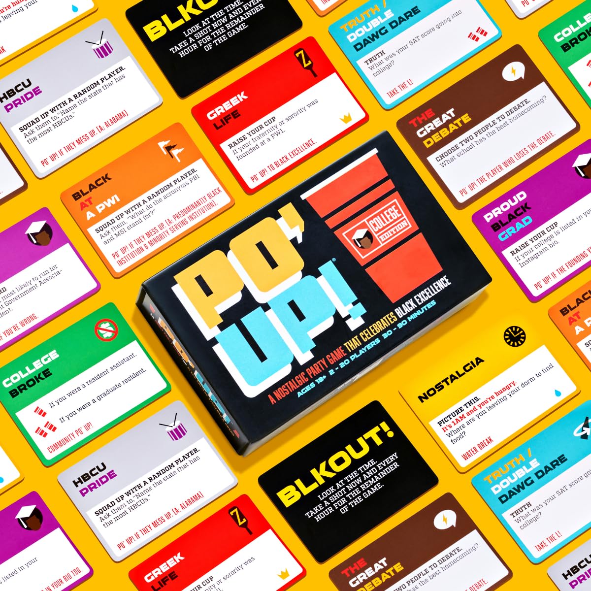 PO' UP! College Edition - A Party Game Celebrating Black College Students and Grads from HBCUs to PWIs | 215 Questions | Ages 18+ | 2+ Players