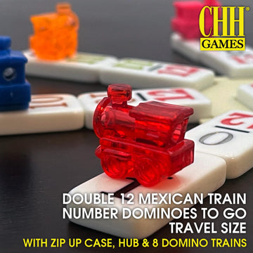 CHH Double 12 Mexican Train Number Dominoes - Travel Size with Zip Up Case, Hub & 8 Domino Trains - 91 Fun Size Numbered Dominoes