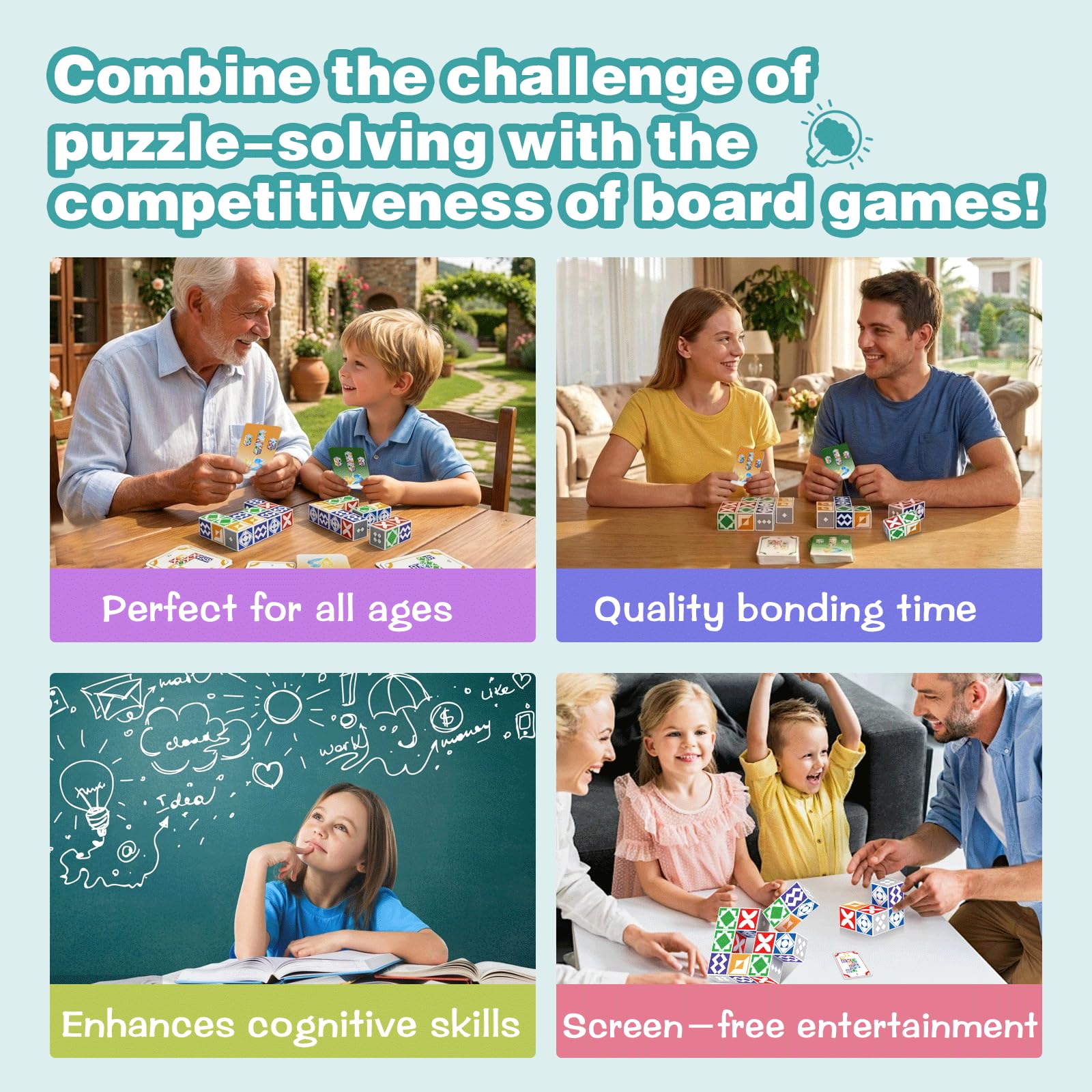 iuuoi Matching Puzzle Game, Fast-Paced Visual Recognition Block Family Board Game, Brain Teaser Puzzles for Kids & Adults 2 Player, Travel Games